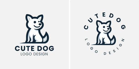 Cute dog logo vector, dog pet logo design vector template, vector illustration of a cute puppy.