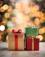 Festive Holiday Gifts, Wrapped Christmas Presents, Holiday Spirit Presents On A Neutral Background