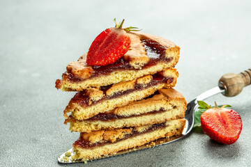 strawberry crumble cake slices, Restaurant menu, dieting, cookbook recipe top view