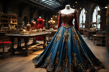 Fototapeta premium Luxurious royal dress on a mannequin at salon