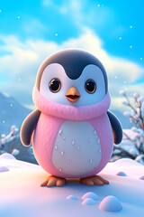 A cute cartoon penguin. Christmas card. Generative AI 