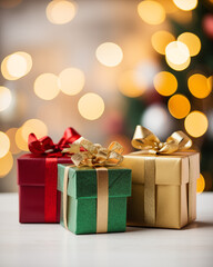 Festive Holiday Gifts, Wrapped Christmas Presents, Holiday Spirit Presents On A Neutral Background