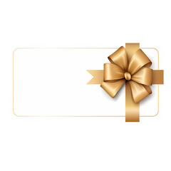 Fototapeta premium White gift certificate with gold ribbon and bow isolated on transparent background