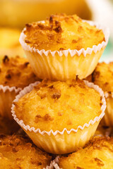 Typical sweet from Brazil and Portugal, called queijadinha or queijada. Homemade dessert, pastry from bakery or traditional confectionery