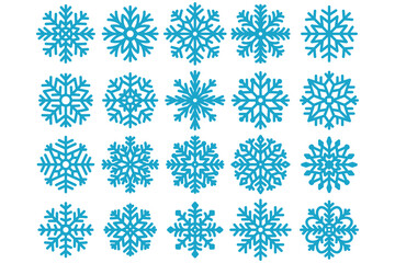 Snowflakes collection isolated on white background. Cute set of snowflake icons for Christmas decoration