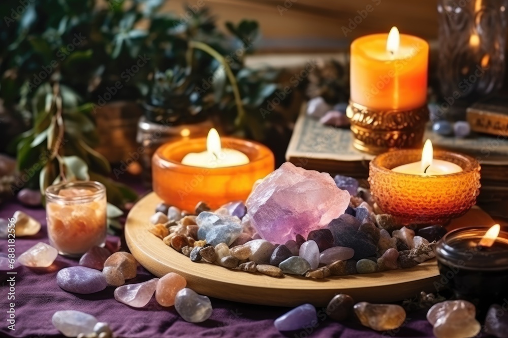 Wall mural crystals altar idea. creating sacred meditaion space with good vibes for home