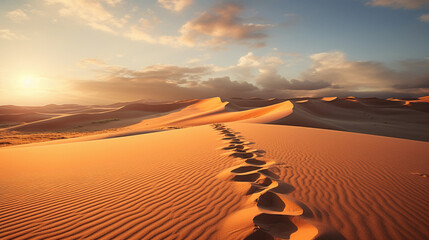 Close-Up of Footprints in Desert Sand with Dunes in the Background: The Arid Elegance of Nature’s Canvas