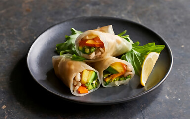 Capture the essence of Vietnamese Spring Rolls  in a mouthwatering food photography shot Generative AI