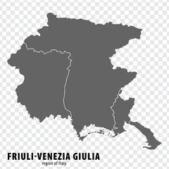 Blank map Friuli-Venezia Giulia of Italy. High quality map Region Friuli-Venezia Giulia with municipalities on transparent background for your web site design, logo, app, UI.  EPS10.