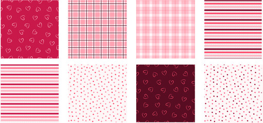 Valentine day background, seamless pattern with hearts in pink and red color