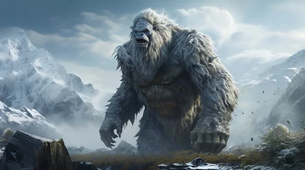 Crédence de cuisine en verre imprimé Himalaya The yeti, a creature of legend, is said to inhabit the remote mountains of the Himalayas, a reminder of the power of myth and the beauty of the natural world. ai generated.