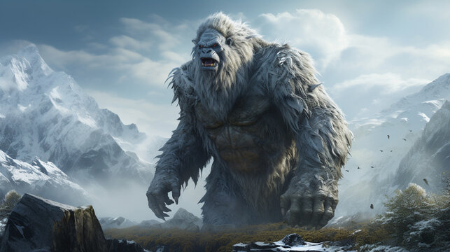 The yeti, a creature of legend, is said to inhabit the remote mountains of the Himalayas, a reminder of the power of myth and the beauty of the natural world. ai generated. © 1st footage