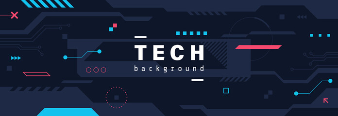 Abstract High Tech horizontal background with place for text. Modern tech banner design in sci-fi style. Website header concept. Flat style. Vector illustration
