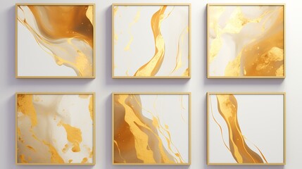 Set of golden abstract backgrounds with marble texture. Vector Illustration.