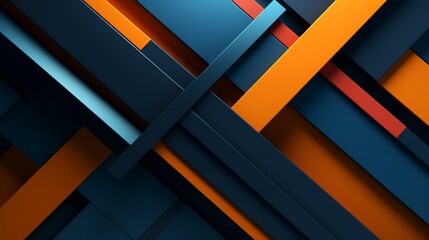 Abstract geometric background with overlapping orange and blue diagonal stripes. Vector illustration