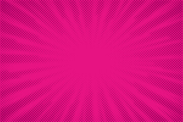 Pink comics background. Abstract lines backdrop. Bright sunrays. Design frames for title book. Texture explosive polka. Beams action. Pattern motion flash. Rectangle fast boom. Vector illustration