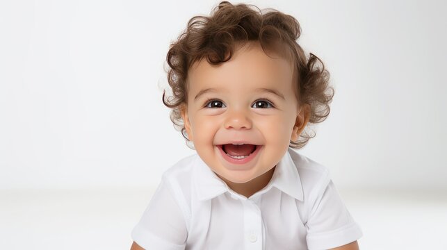 Portrait of happy joyful laughing beautiful little boy