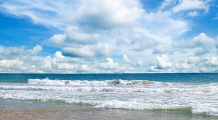 Sea tropical beach and blue sky. Wide photo.