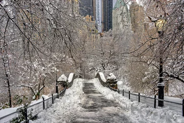 Cercles muraux Pont de Gapstow Gapstow Bridge in Central Park,snow storm