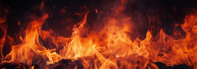 Abstract Fire in the fireplace, Abstract banner background of a roaring bonfire