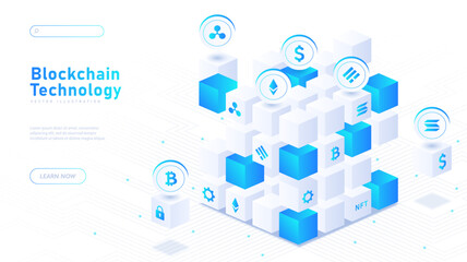 Blockchain technology white poster vector