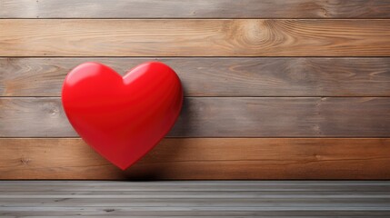 Fototapeta premium Send love with style! A chic greeting card featuring a red heart on a wooden background with ample space for your personalized message.