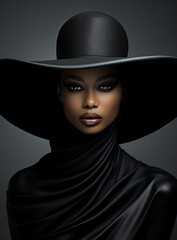 dama w wielkim czarnym kapeluszu pełna klasy i wdfzięku - obrazy, fototapety, plakaty