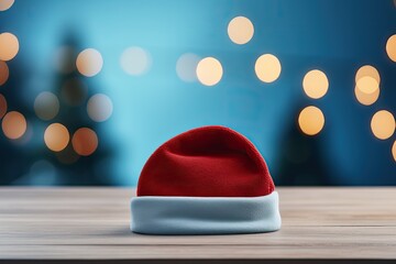 czapka czerwono biała jako dekoracja na stoliku