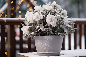 białe kwiaty w białej doniczce w zimowym klimacie