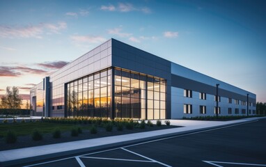 Fototapeta na wymiar Modern sleek warehouse and office building exterior architecture