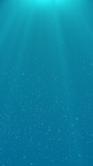 water bubbles on blue background, ocean and sea underwater sunray, fresh and cool vertical social media design element