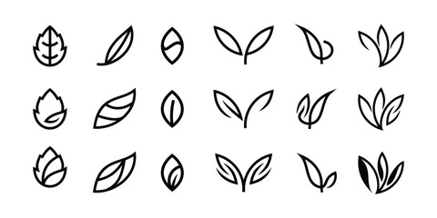 Leaf icon set. Leaves of trees and plants. Leaf icon.