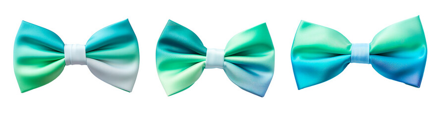 Gradient green colorful bow ties on isolated transparent background