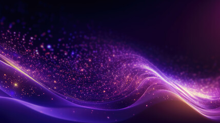 Digital purple particles wave and light abstract background with shining dots stars. - obrazy, fototapety, plakaty