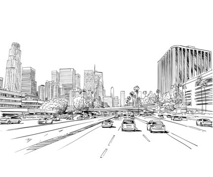 Los Angeles. California. USA. Hand drawn city sketch. Vector illustration.