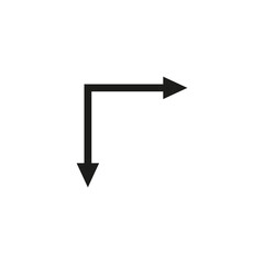 Double ended corner arrow. Right angle 90 degrees. Folded in half dual sided arrow. - obrazy, fototapety, plakaty