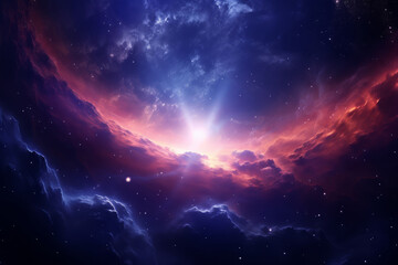 Dreamy fantasy beautiful  sunset sunrise HDR colorful violet sky with clouds and galaxy space sky, shiny bright stars and sun, high quality purple nature wallpaper, Generated by AI, Generated by AI - obrazy, fototapety, plakaty