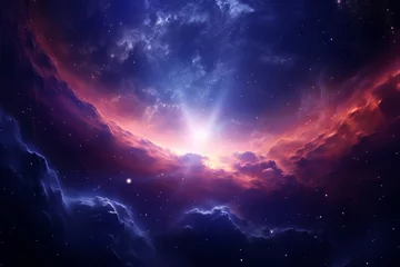 Foto op Canvas Dreamy fantasy beautiful  sunset sunrise HDR colorful violet sky with clouds and galaxy space sky, shiny bright stars and sun, high quality purple nature wallpaper, Generated by AI, Generated by AI © MeSSrro