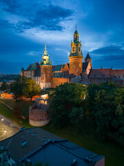 Wawel castle and cathedral in the night, Krakow, Poland