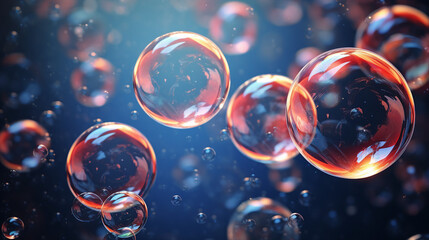 Floating Soap Bubbles with Reflective Surfaces Background - obrazy, fototapety, plakaty