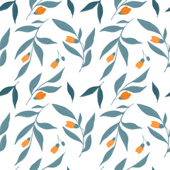 Seamless pattern with flowers on a dark background. Flowers in flat style, vector illustration.