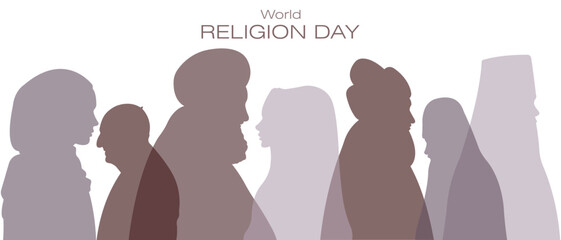  World Religion Day.Vector illustration with silhouettes of people of different religious views.