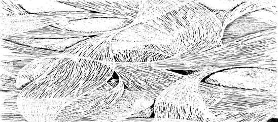 Monochrome texture composed of irregular graphic elements. Distressed uneven grunge background. Abstract vector illustration. Overlay for interesting effect and depth. Isolated on white background.