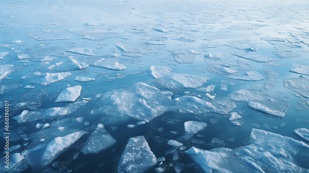 Poster Patterns of Melting Ice on a Frozen Lake at Winter Dusk Background