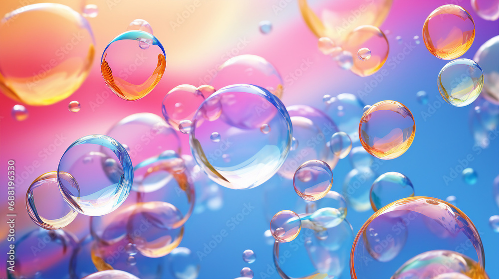 Poster Playful Patterns of Floating Soap Bubbles Background