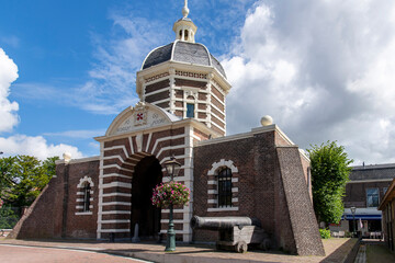 Stone gate Morspoort in city center of Leiden, the Netherlands with octagonal dome built in 1669 in...