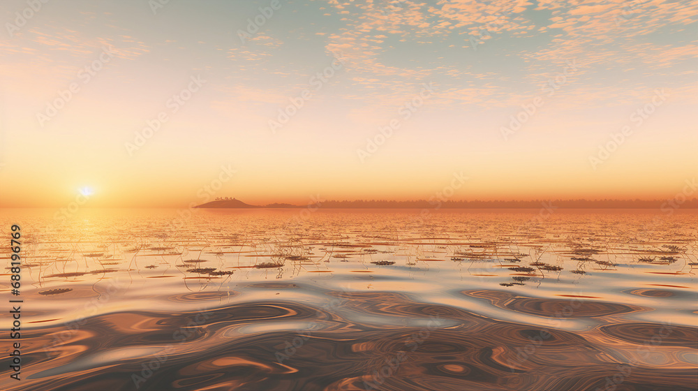 Aufkleber subtle ripples on the surface of a tranquil pond at sunrise background