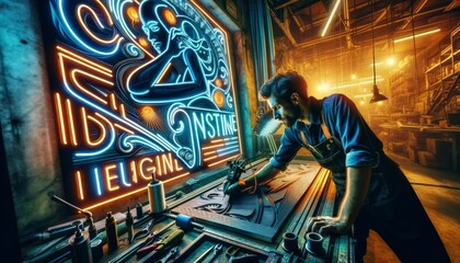 Worker in the workshop of the metallurgical plant. electronic circuit board. - obrazy, fototapety, plakaty
