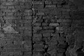 Old black brick wall. Grunge wallpaper