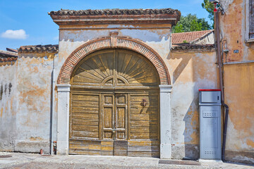 Impressions of the old town of Solferino with beautiful colorful houses. Lombardy, Italy. 